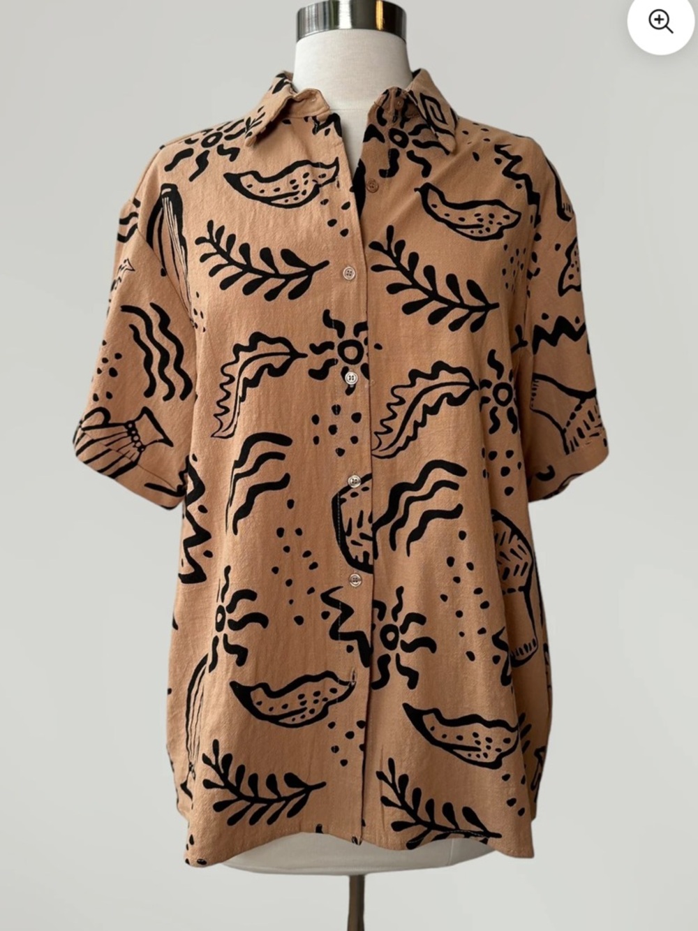 Neutral Beige Top with Black Abstract Print